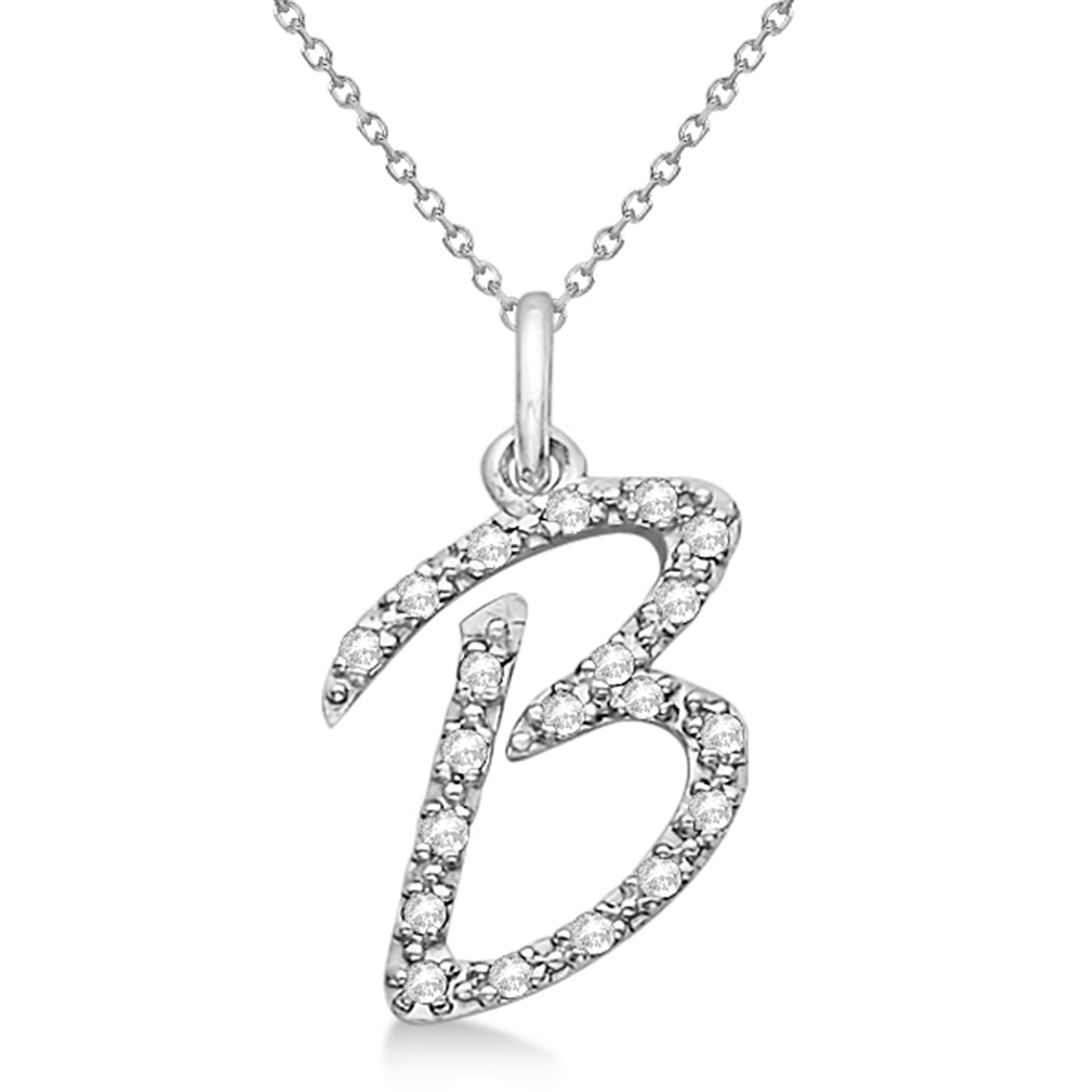 Lab Grown Diamond Initial Letter B Pendant, White Gold finish, Sterling Silver - GEMHUB & CO.