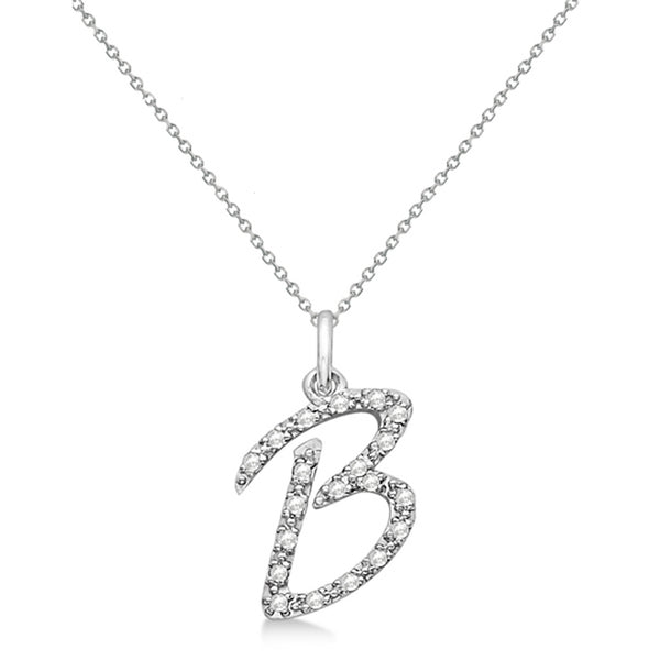 Natural Diamond Initial Letter B Pendant, White Gold - Detail View