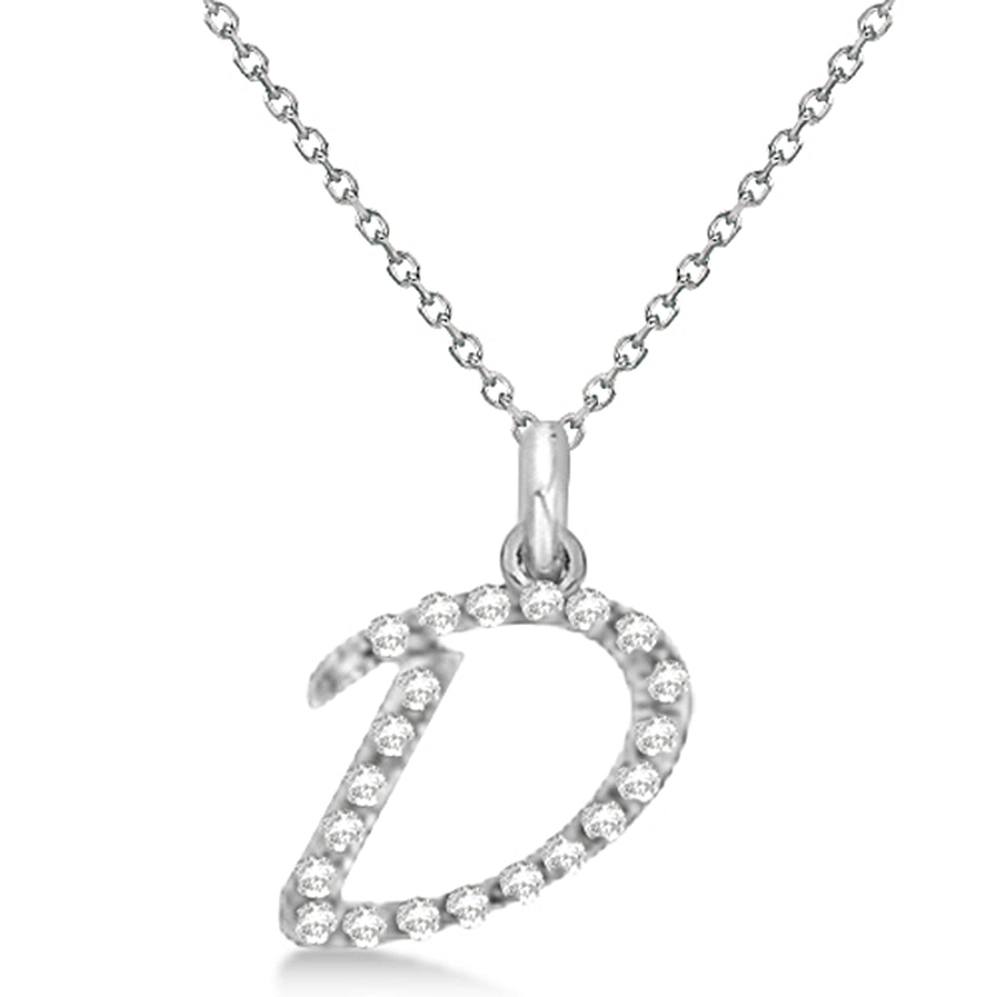Natural Diamond Initial Letter D Pendant, White Gold finish, 3 Micron Vermeil - GEMHUB & CO.