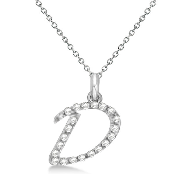 Natural Diamond Initial Letter D Pendant, White Gold finish, 3 Micron Vermeil - GEMHUB & CO.