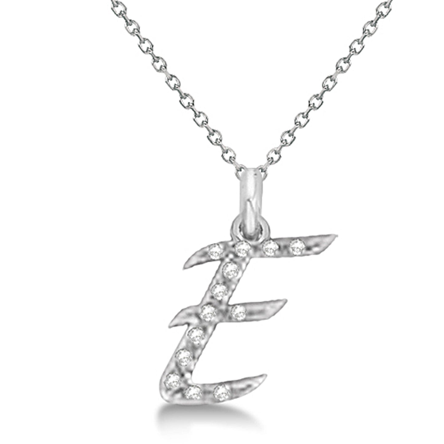 Lab Grown Diamond Initial Letter E Pendant, White Gold finish, Sterling Silver - GEMHUB & CO.