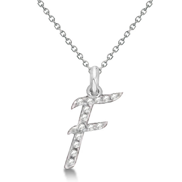 Lab Grown Diamond Initial Letter F Pendant, White Gold finish, Sterling Silver - GEMHUB & CO.