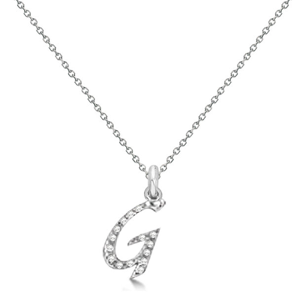 Lab Grown Diamond Initial Letter G Pendant, White Gold - Detail View