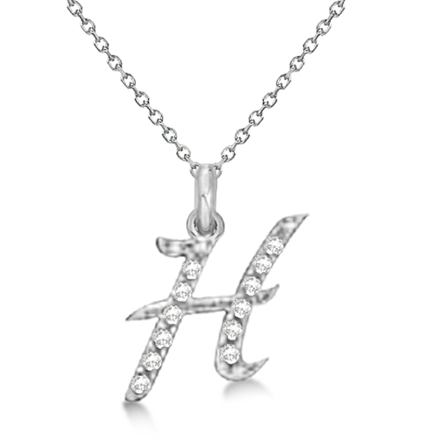 Lab Grown Diamond Initial Letter H Pendant, White Gold finish, Sterling Silver - GEMHUB & CO.