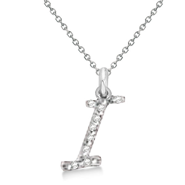Lab Grown Diamond Initial Letter I Pendant, White Gold finish, Sterling Silver - GEMHUB & CO.