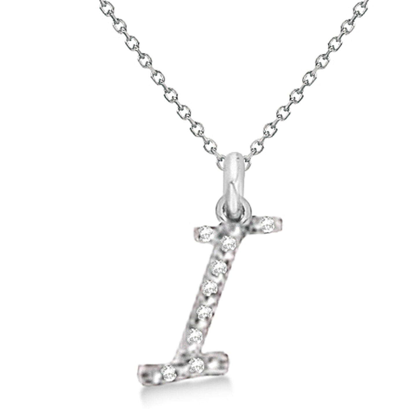 Natural Diamond Initial Letter I Pendant, White Gold finish, 3 Micron Vermeil - GEMHUB & CO.