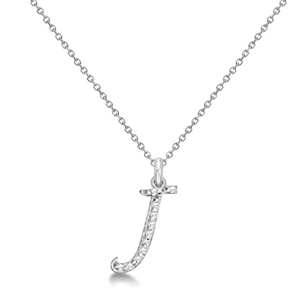 Natural Diamond Initial Letter J Pendant, White Gold - Detail View