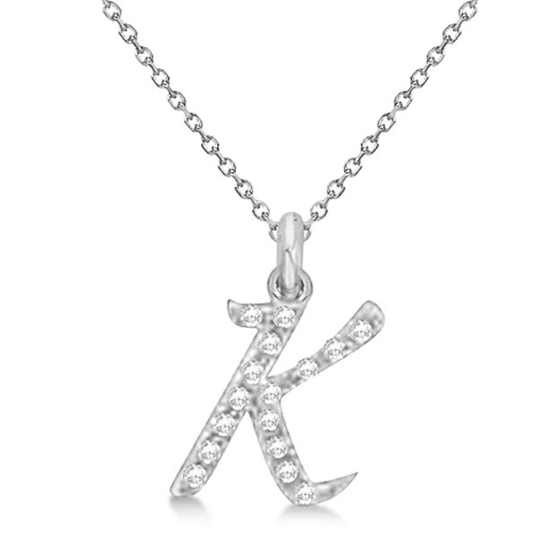 Natural Diamond Initial Letter K Pendant, White Gold finish, 3 Micron Vermeil - GEMHUB & CO.