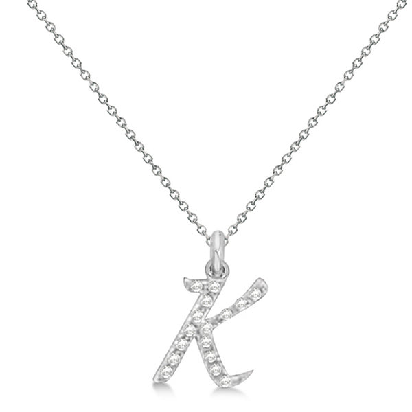 Lab Grown Diamond Initial Letter K Pendant, White Gold - Detail View