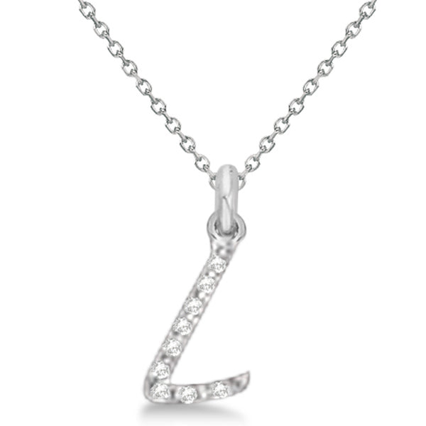 Lab Grown Diamond Initial Letter L Pendant, White Gold finish, Sterling Silver - GEMHUB & CO.