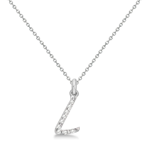 Natural Diamond Initial Letter L Pendant, White Gold - Detail View