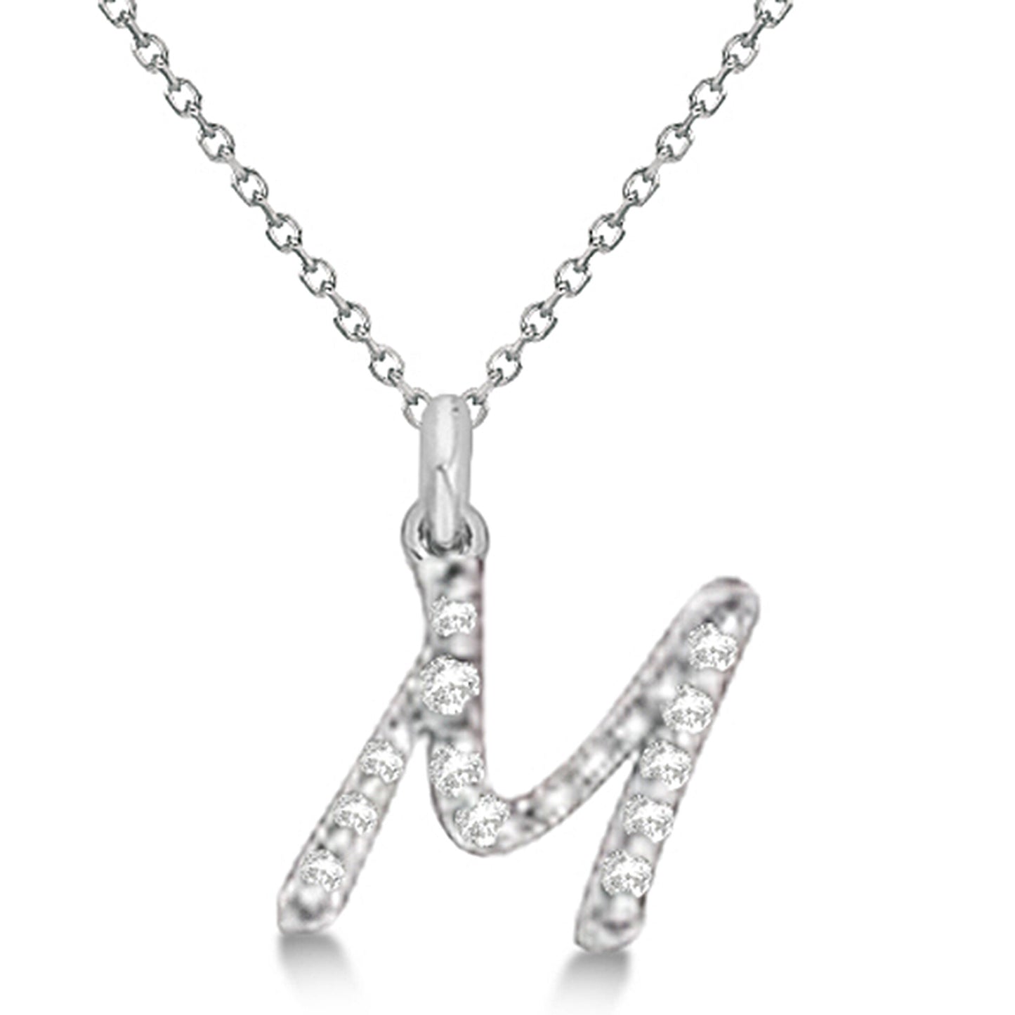 Lab Grown Diamond Initial Letter M Pendant, White Gold finish, Sterling Silver - GEMHUB & CO.