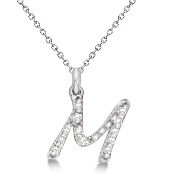Natural Diamond Initial Letter M Pendant, White Gold finish, 3 Micron Vermeil - GEMHUB & CO.
