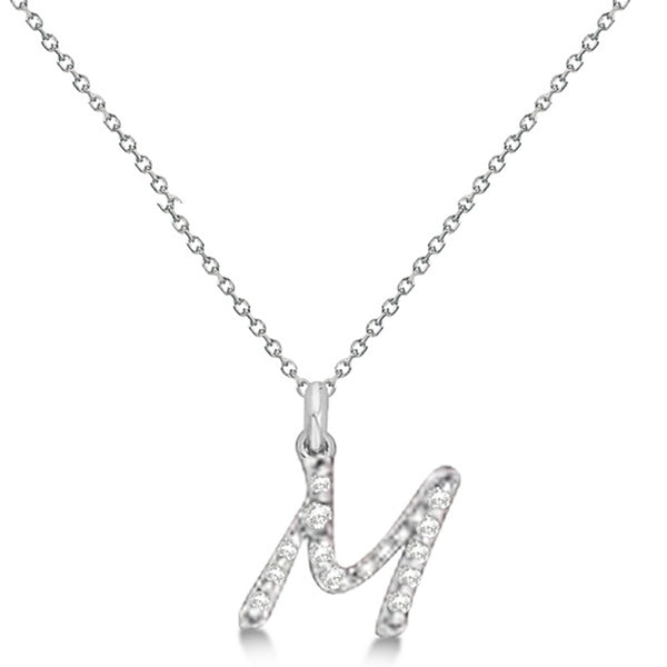 Lab Grown Diamond Initial Letter M Pendant, White Gold - Detail View