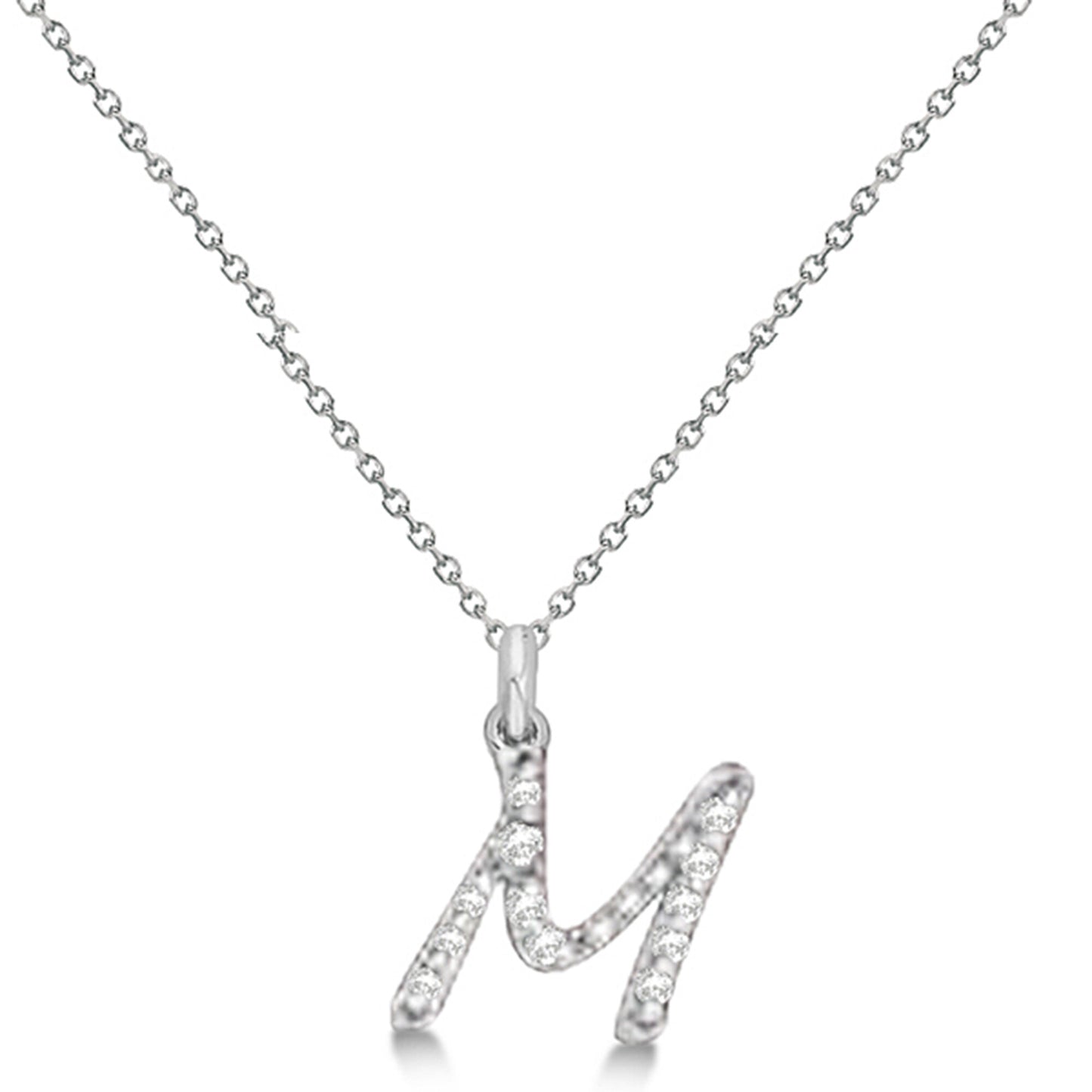 Natural Diamond Initial Letter M Pendant, White Gold - Detail View