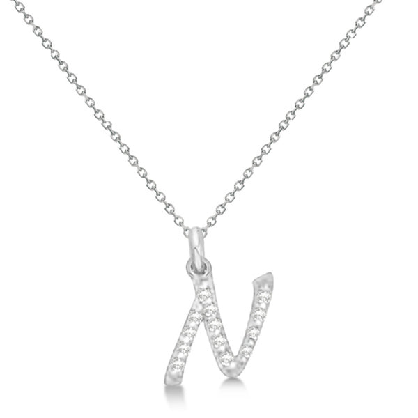 Lab Grown Diamond Initial Letter N Pendant, White Gold - Detail View