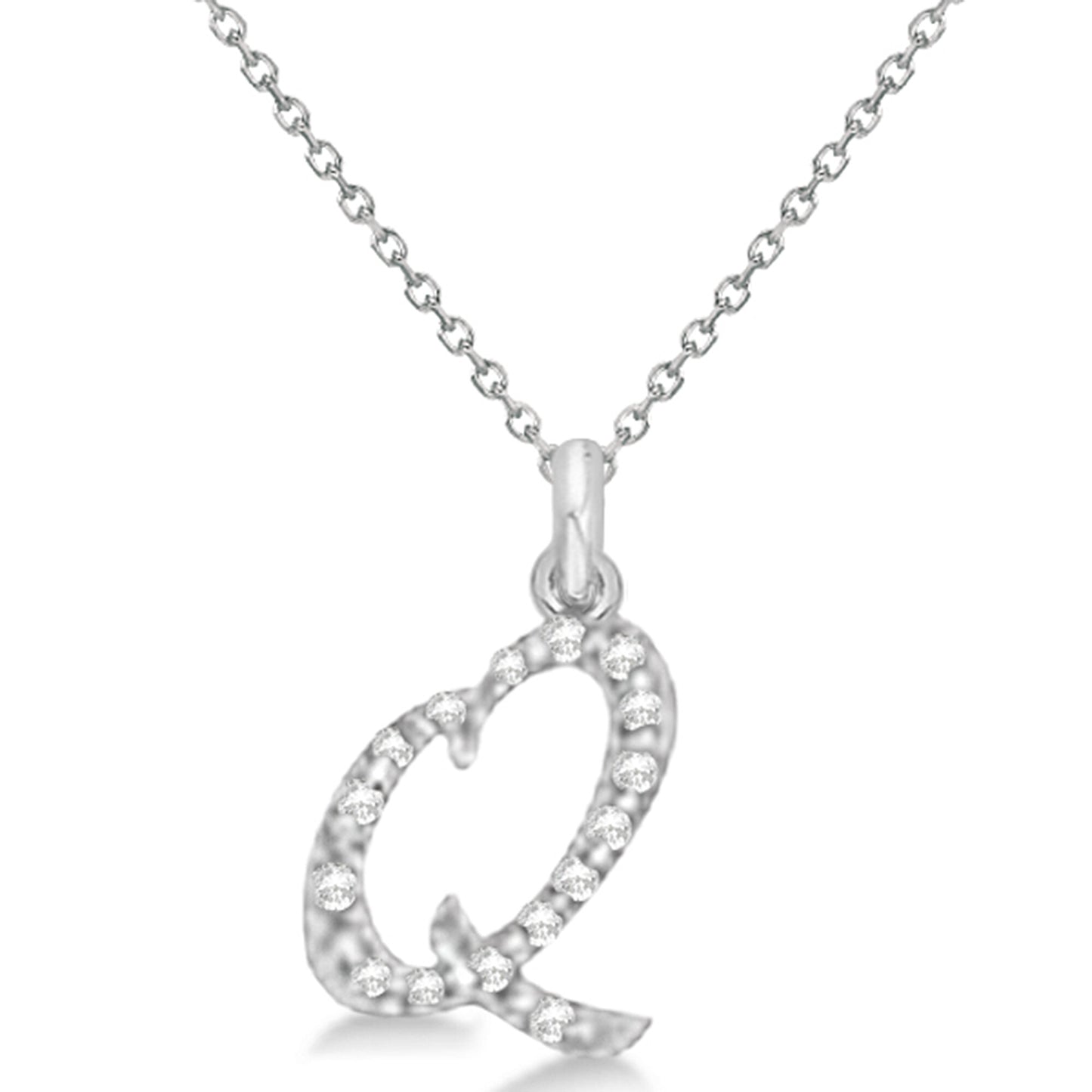 Natural Diamond Initial Letter Q Pendant, White Gold - Detail View
