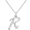 Lab Grown Diamond Initial Letter R Pendant, White Gold finish, Sterling Silver - GEMHUB & CO.