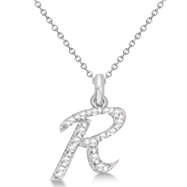 Lab Grown Diamond Initial Letter R Pendant, White Gold finish, Sterling Silver - GEMHUB & CO.