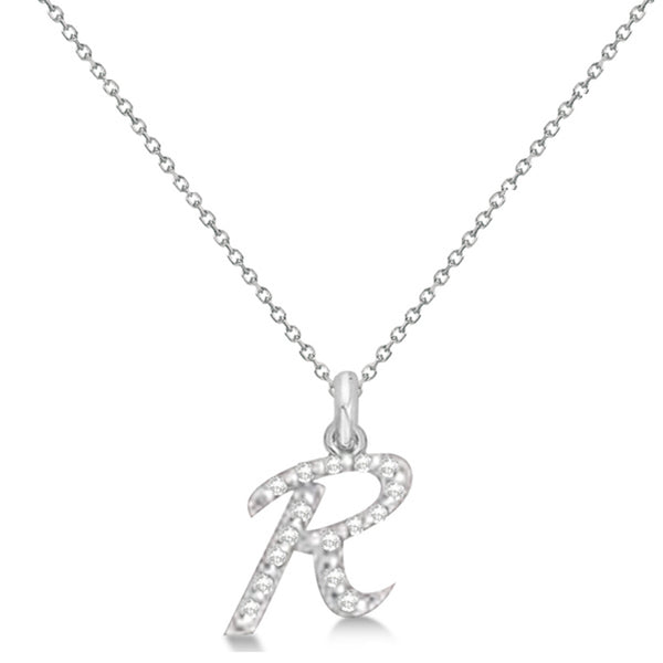 Lab Grown Diamond Initial Letter R Pendant, White Gold - Detail View