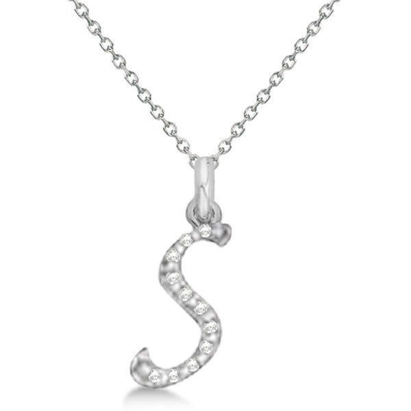 Lab Grown Diamond Initial Letter S Pendant, White Gold finish, Sterling Silver - GEMHUB & CO.