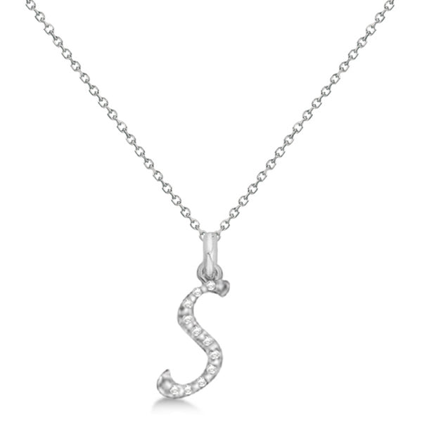 Lab Grown Diamond Initial Letter S Pendant, White Gold - Detail View