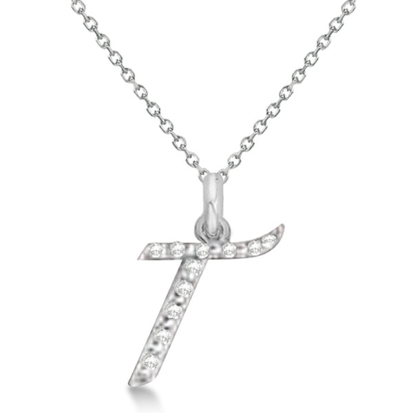 Natural Diamond Initial Letter T Pendant, White Gold finish, 3 Micron Vermeil - GEMHUB & CO.