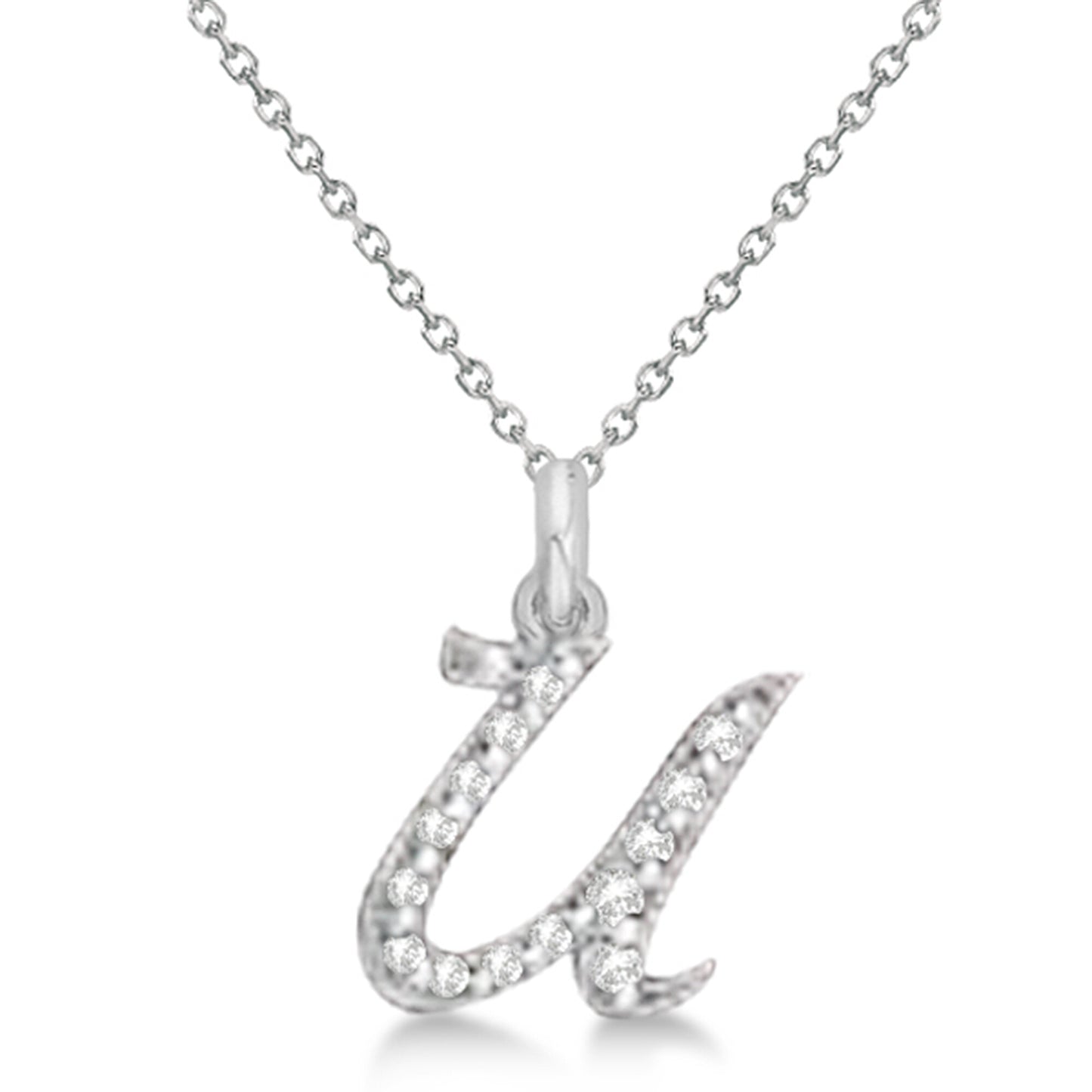 Lab Grown Diamond Initial Letter U Pendant, White Gold finish, Sterling Silver - GEMHUB & CO.