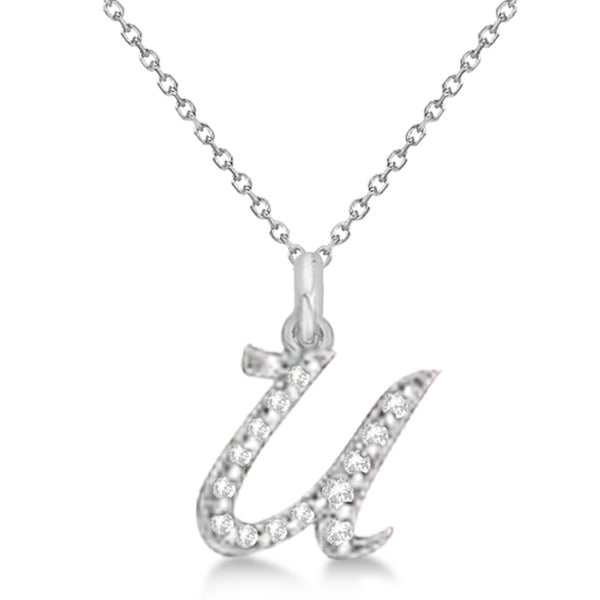 Natural Diamond Initial Letter U Pendant, White Gold finish, 3 Micron Vermeil - GEMHUB & CO.