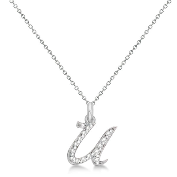 Lab Grown Diamond Initial Letter U Pendant, White Gold - Detail View
