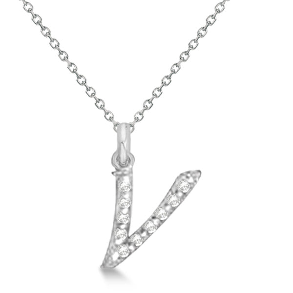 Lab Grown Diamond Initial Letter V Pendant, White Gold finish, Sterling Silver - GEMHUB & CO.