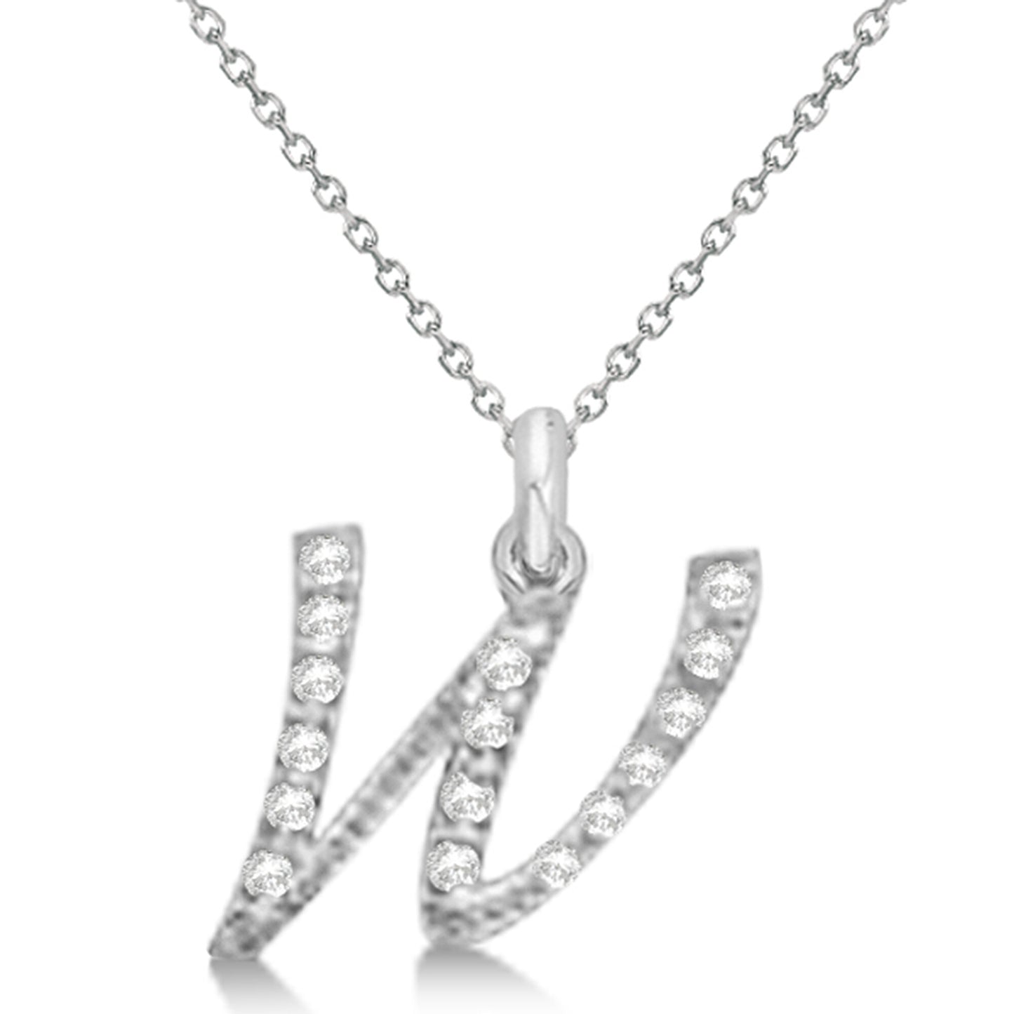 Lab Grown Diamond Initial Letter W Pendant, White Gold finish, Sterling Silver - GEMHUB & CO.