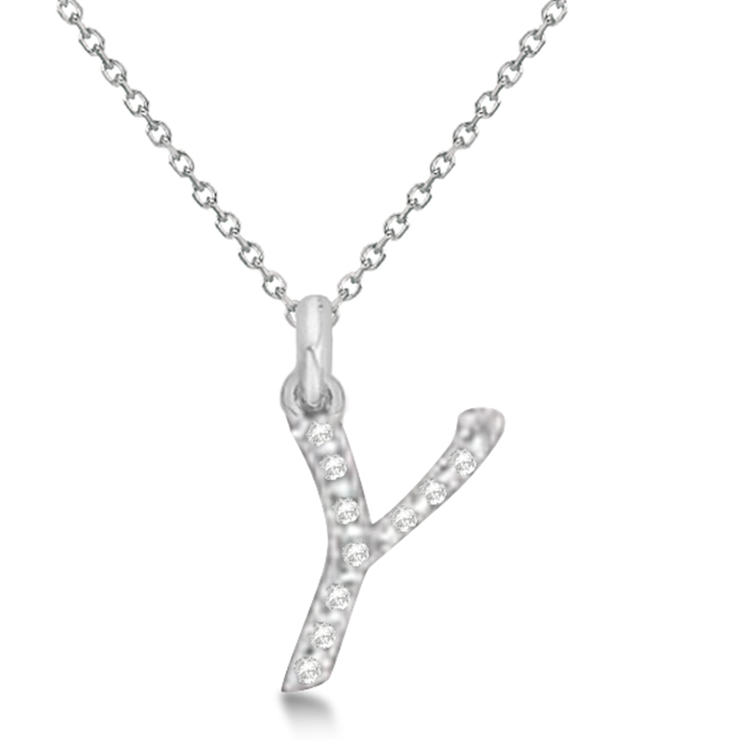 Lab Grown Diamond Initial Letter Y Pendant, White Gold finish, Sterling Silver - GEMHUB & CO.