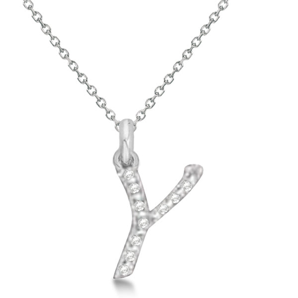 Lab Grown Diamond Initial Letter Y Pendant, White Gold finish, Sterling Silver - GEMHUB & CO.