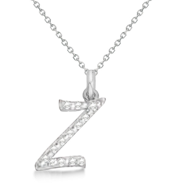 Natural Diamond Initial Letter Z Pendant, White Gold finish, 3 Micron Vermeil - GEMHUB & CO.