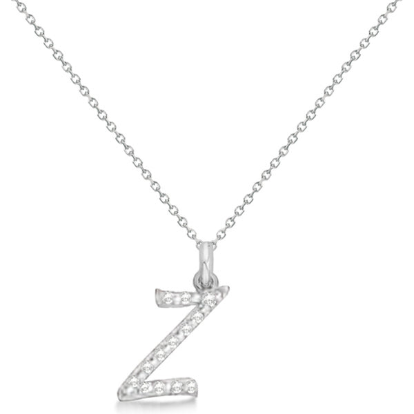 Lab Grown Diamond Initial Letter Z Pendant, White Gold - Detail View
