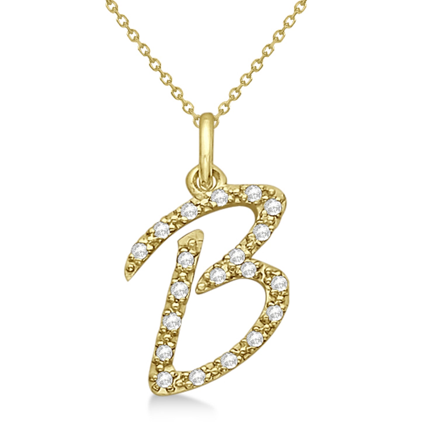 Natural Diamond Initial Letter B Pendant, Yellow Gold finish, 3 Micron Vermeil - GEMHUB & CO.