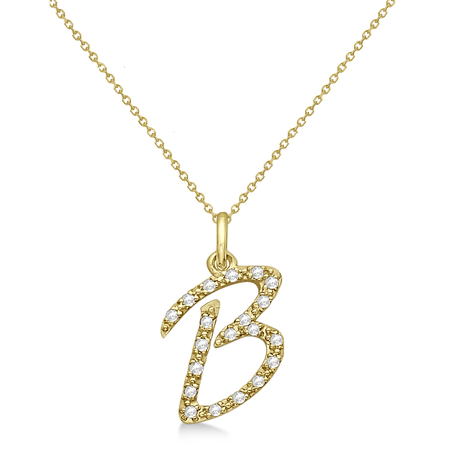Lab Grown Diamond Initial Letter B Pendant, Yellow Gold - Detail View