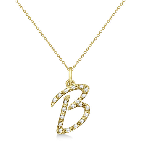 Lab Grown Diamond Initial Letter B Pendant, Yellow Gold - Detail View