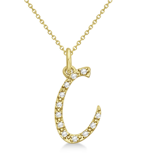 Natural Diamond Initial Letter C Pendant, Yellow Gold finish, 3 Micron Vermeil - GEMHUB & CO.