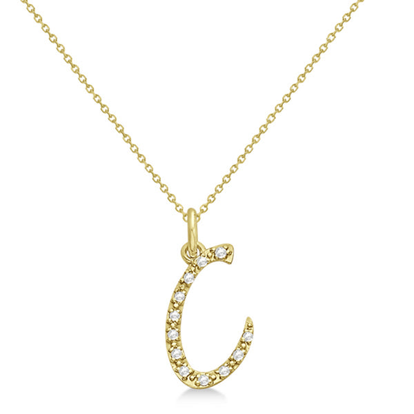 Lab Grown Diamond Initial Letter C Pendant, Yellow Gold - Detail View
