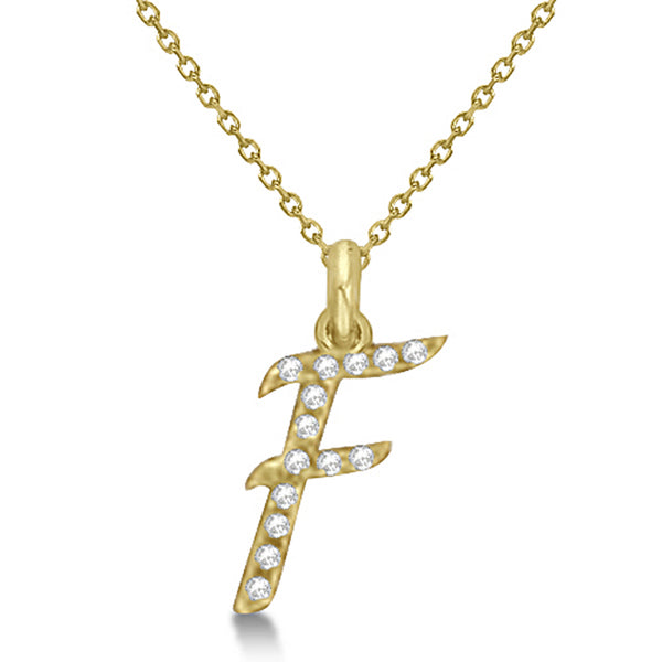 Natural Diamond Initial Letter F Pendant, Yellow Gold finish, 3 Micron Vermeil - GEMHUB & CO.