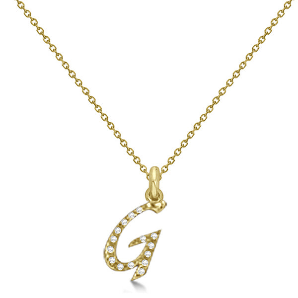 Natural Diamond Initial Letter G Pendant, Yellow Gold - Detail View