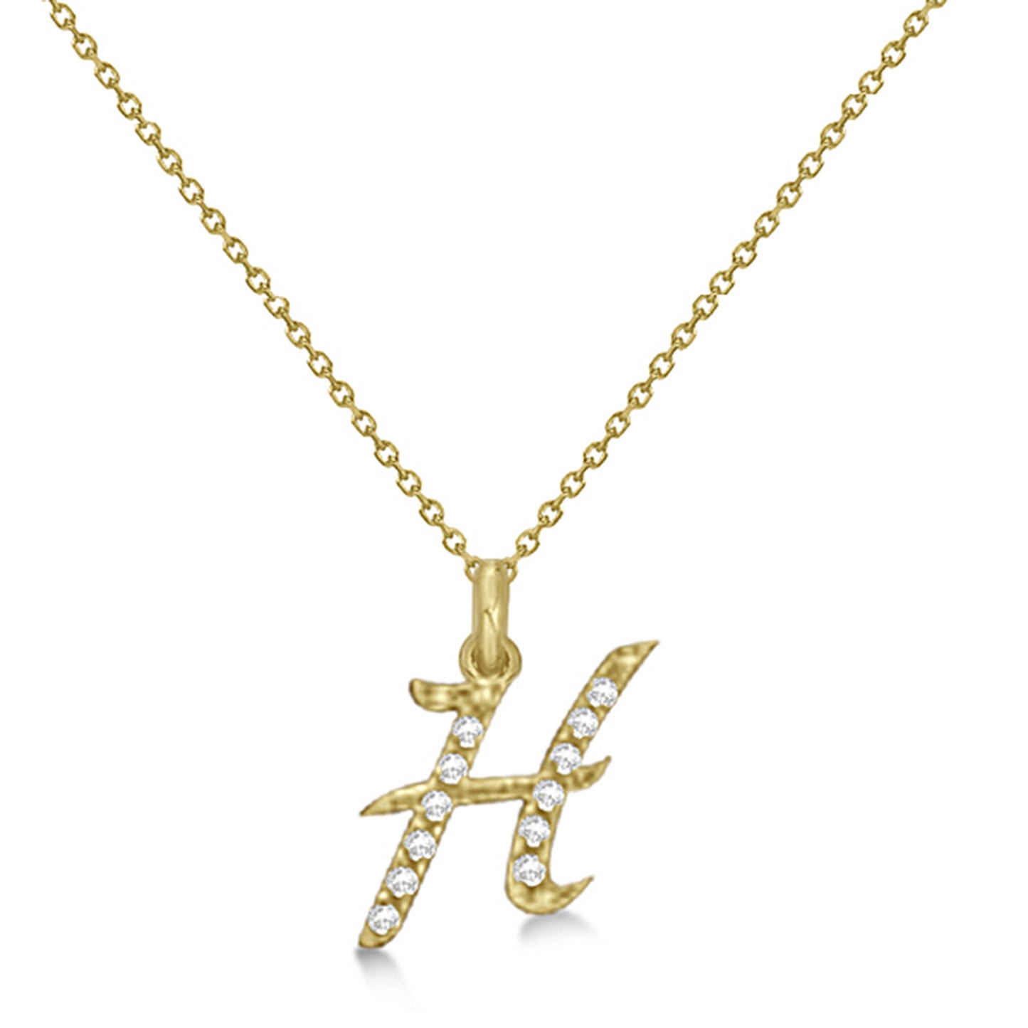 Lab Grown Diamond Initial Letter H Pendant, Yellow Gold - Detail View