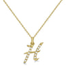 Natural Diamond Initial Letter H Pendant, Yellow Gold - Detail View