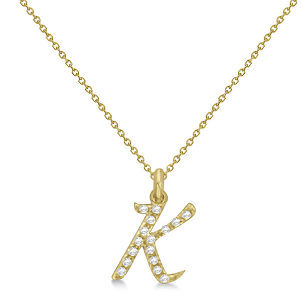 Lab Grown Diamond Initial Letter K Pendant, Yellow Gold - Detail View
