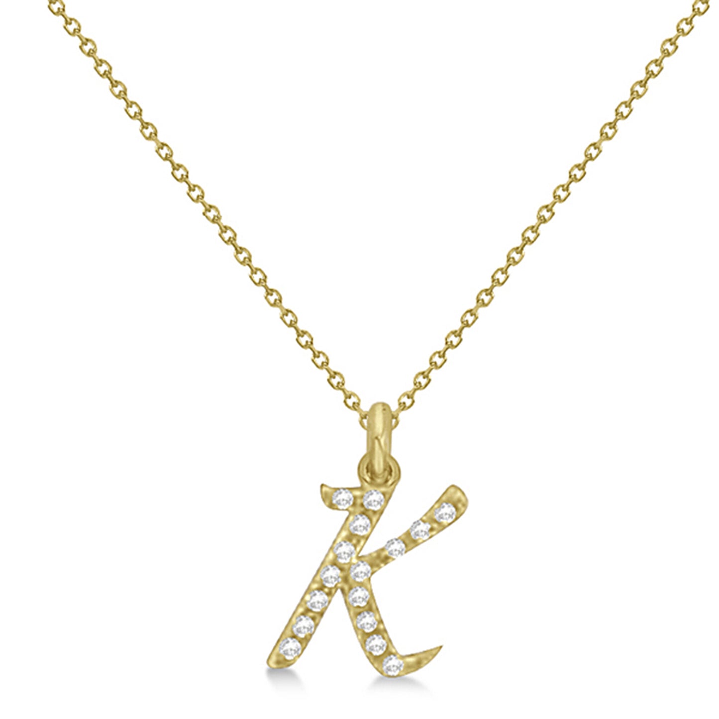 Natural Diamond Initial Letter K Pendant, Yellow Gold - Detail View