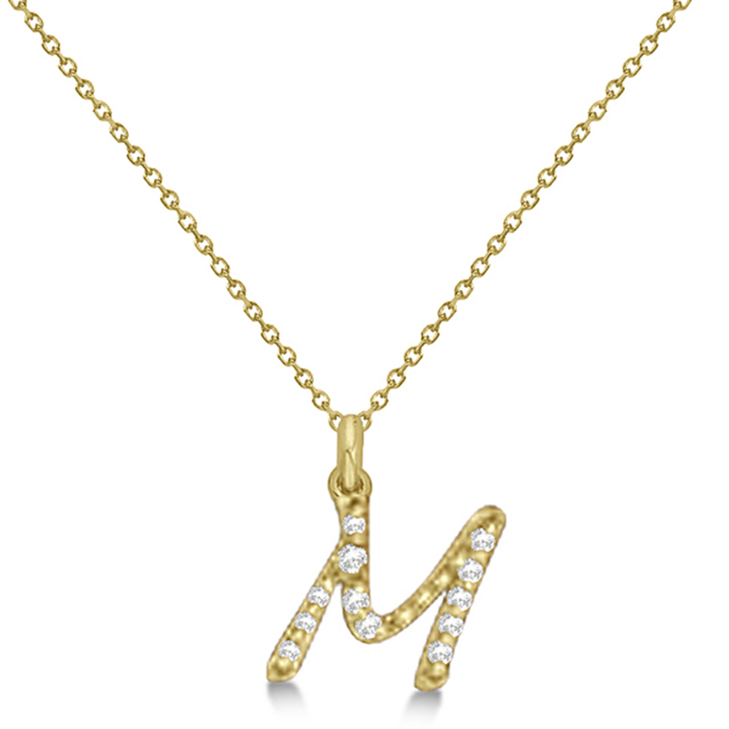 Lab Grown Diamond Initial Letter M Pendant, Yellow Gold - Detail View