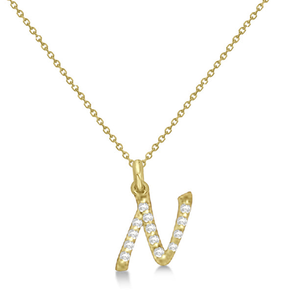 Lab Grown Diamond Initial Letter N Pendant, Yellow Gold - Detail View