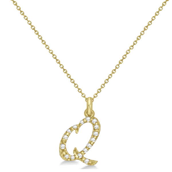 Lab Grown Diamond Initial Letter Q Pendant, Yellow Gold - Detail View